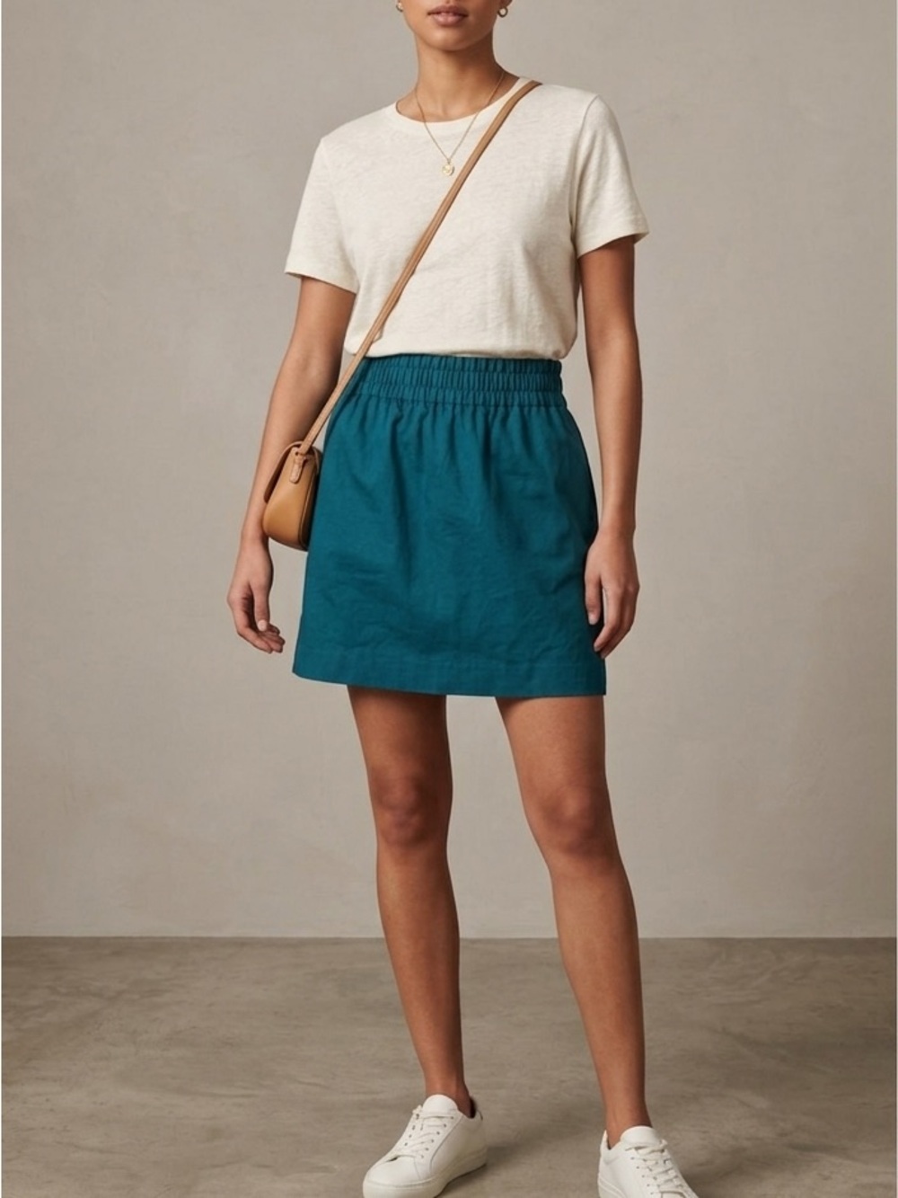 ⁠J Crew Teal Blue Wool Blend Elastic Waist Mini Skirt Lined Pull On size 4